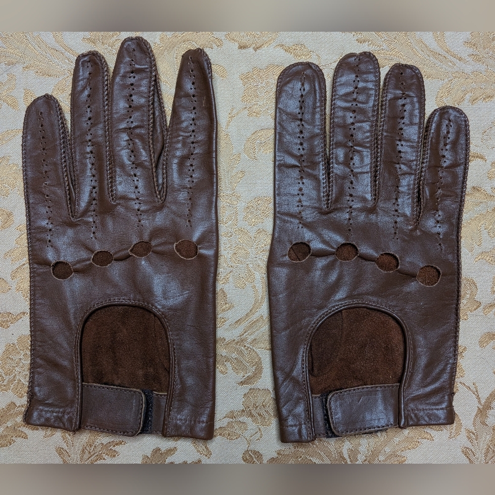 Vintage Fownes Leather Driving Gloves Brown Men’s Size XL Hook & Loop Closure